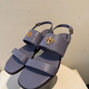 TORY BURCH EVERLY DOUBLE STRAP LEATHER FLAT SANDALS DARK LOTUS # 141998 US 10.5